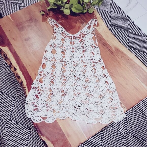 FREE PEOPLE- Boho Pineapple Stitch Crochet Beach Tunic Cover Up - Picture 3 of 14